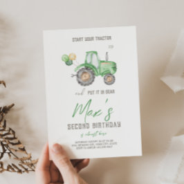 Groene Tractor thema Verjaardag uitnodiging
