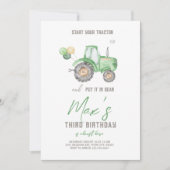 Groene Tractor thema Verjaardag uitnodiging (Voorkant)