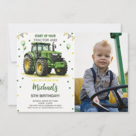 Groene tractor thema verjaardagsfeest foto kaart