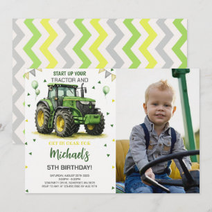 Groene tractor thema verjaardagsfeest foto kaart