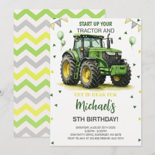 Groene tractor thema verjaardagsfeestje kaart