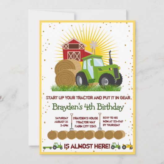 Groene tractor 🚜 Trucks Thema Verjaardagsfeest Kaart (Voorkant)