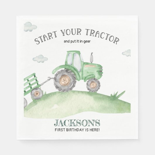 Groene tractor verjaardag servetten (Voorkant)
