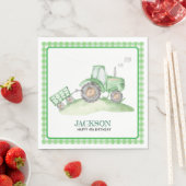 Groene Tractor verjaardag servetten geruit geruit (Insitu)