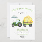 Groene Tractor Verjaardagsfeest Uitnodiging (Voorkant)