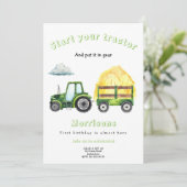 Groene Tractor Verjaardagsfeest Uitnodiging (Staand voorkant)