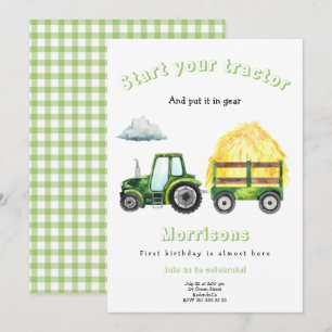 Groene Tractor Verjaardagsfeest Uitnodiging
