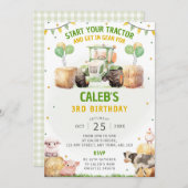 Groene tractor verjaardagsfeest uitnodiging Boerde (Voorkant / Achterkant)