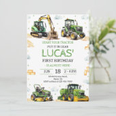 Groene Tractor Verjaardagsfeestje Kaart (Staand voorkant)