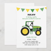 Groene tractor verjaardagsfeestje uitnodigen kaart (Voorkant / Achterkant)