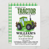 Groene Tractor Verjaardagsfeestuitnodiging Kaart (Voorkant / Achterkant)