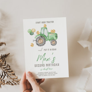 Groene Tractor w / Duckling Thema Verjaardag uitno Kaart