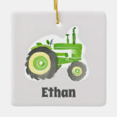 Groene Tractor Waterverf Gepersonaliseerde Boerder Keramisch Ornament (Voorkant)