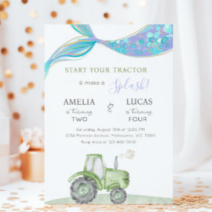 Groene Tractor & Zeemeermin Broer/Zus Gezamenlijke Kaart