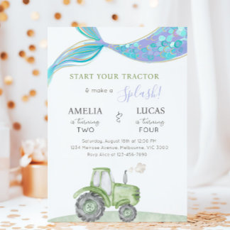 Groene Tractor & Zeemeermin Broer/Zus Gezamenlijke Kaart