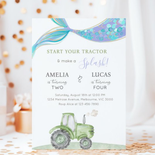 Groene Tractor & Zeemeermin Broer/Zus Gezamenlijke Kaart