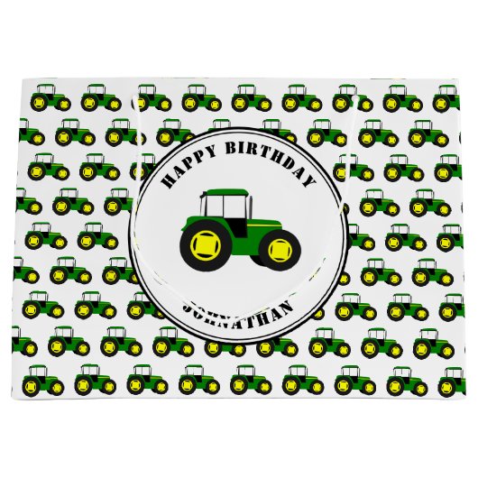 Groene tractoren Aangepast draagtas voor grote cad Groot Cadeauzakje (Voorkant)