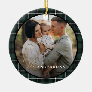 Groene traditionele tartan gepersonaliseerde kerst keramisch ornament