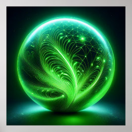 Groene transparante glazen bal met varen etsen poster