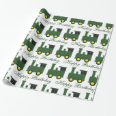 Groene Trein Ontwerp Verjaardag Cadeaupapier (Uitgerold)