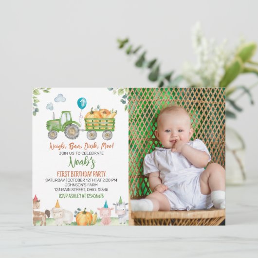 Groene trekkende landbouwhuisdieren - uitnodiging (Staand voorkant)