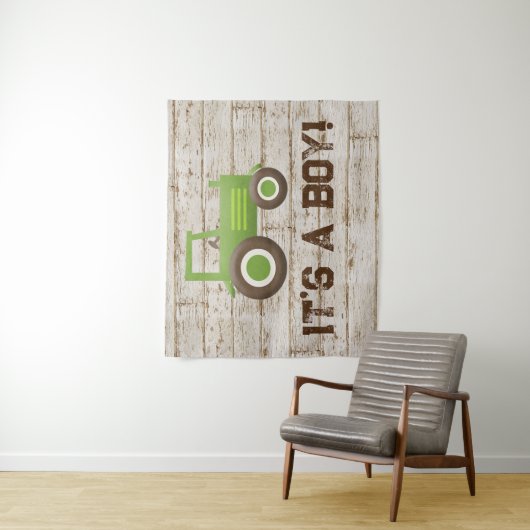 Groene Trekker Boerderij Baby Shower Jongen Achter Wandkleed (In situ)