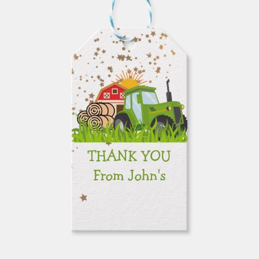 groene trekker | Boerderij Thema Verjaardagsfeest  Cadeaulabel (Voorkant)