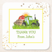 groene trekker | Boerderij Thema Verjaardagsfeest  Kartonnen Onderzetters (Voorkant)