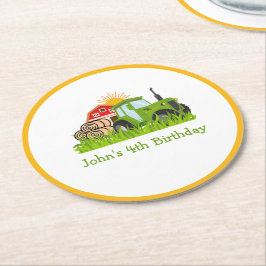 groene trekker | Boerderij Thema Verjaardagsfeest  Ronde Kartonnen Onderzetter