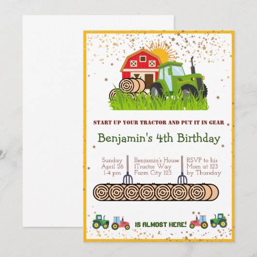 groene trekker | Jongens thema verjaardagsfeestje Kaart (Voorkant / Achterkant)