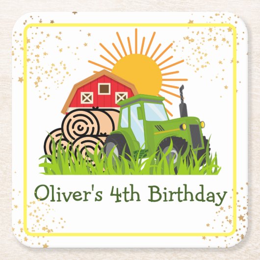 groene trekker | Jongens thema verjaardagsfeestje Kartonnen Onderzetters (Voorkant)