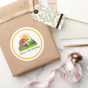 groene trekker   Jongens thema verjaardagsfeestje Ronde Sticker