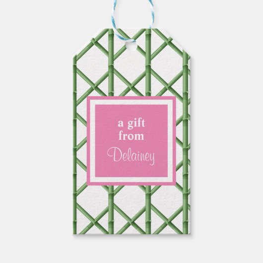 Groene Trellis Bamboe Patroon Custom Cadeaulabel (Voorkant)