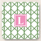 Groene Trellis Bamboe Patroon Monogram Bier Onderzetter (Voorkant)