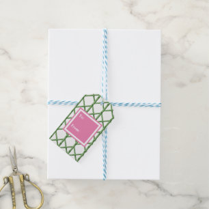 Groene Trellis Bamboe Patroon voor Preppy Cadeaulabel