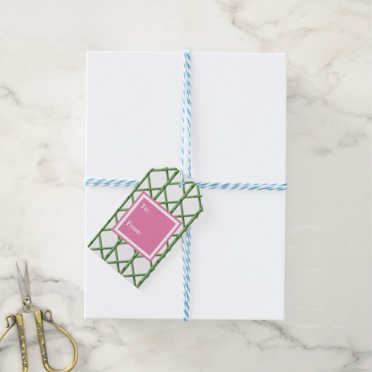Groene Trellis Bamboe Patroon voor Preppy Cadeaulabel (Met Touw)