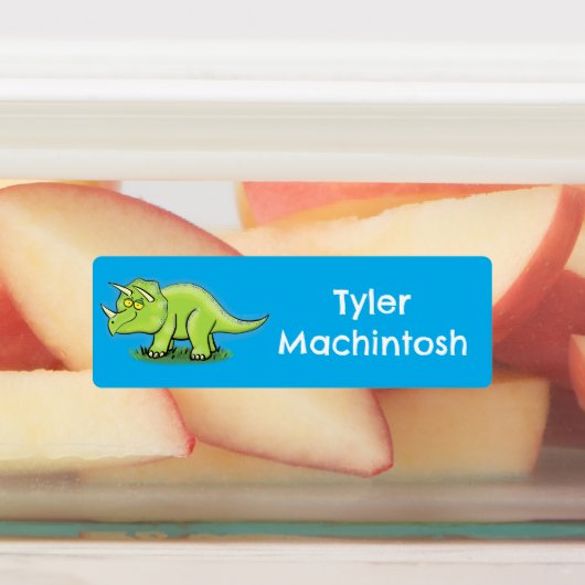 Groene triceratops dinosaurus cartoon gepersonalis labels (Aangebracht)
