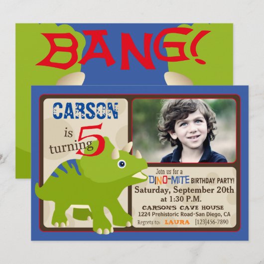 Groene Triceratops Dinosaurus vijfde verjaardag Kaart (Voorkant / Achterkant)