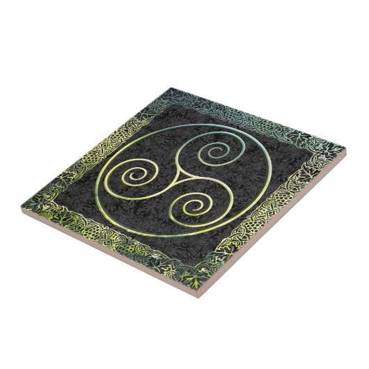 Groene Triskelion & Maple Leaf Keltische grens Tegeltje (Zijkant)