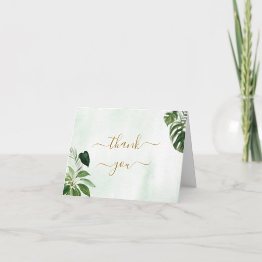 Groene Tropical Leaf Wedding Bedankt Card (Voorkant)