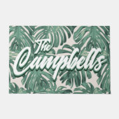 Groene Tropical Leaves Script Achternaam Doormat Deurmat (Voorkant)