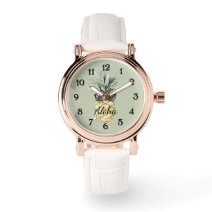 Groene Tropische Aloha Ananas met Zonnebril Horloge