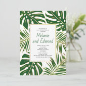 Groene tropische blaadjes bruiloft kaart (Staand voorkant)