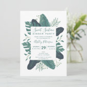 Groene tropische bladbloei typografie Sweet 16 Kaart (Staand voorkant)