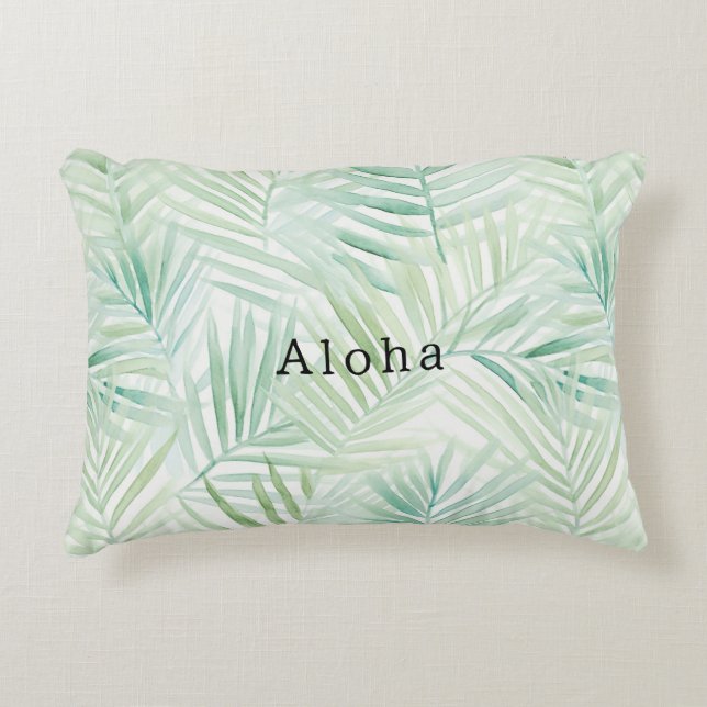 Groene Tropische Bladeren Aloha Accent Kussen (Voorkant)