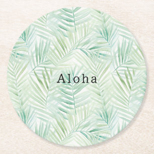 Groene Tropische Bladeren Aloha Ronde Kartonnen Onderzetter