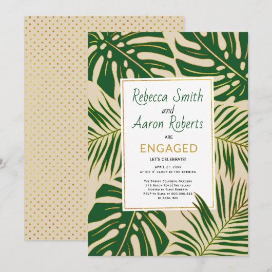Groene tropische bladeren beige verlovingspartij kaart (Voorkant / Achterkant)
