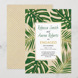 Groene tropische bladeren beige verlovingspartij kaart