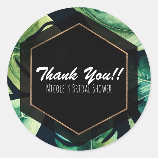 Groene Tropische Bladeren Black Elegant Wedding Fa Ronde Sticker (Voorkant)