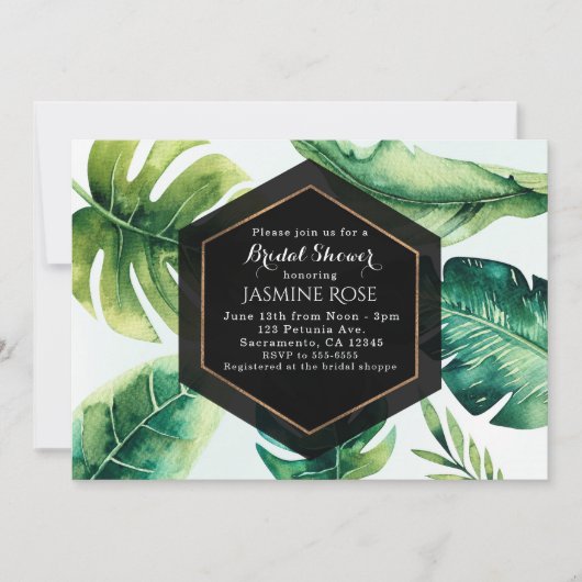 Groene tropische bladeren elegante bruiloft uitnod kaart (Voorkant)
